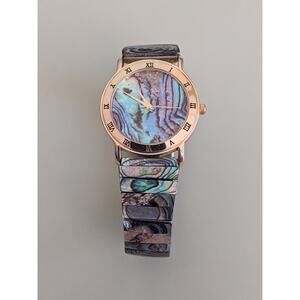 Pierre Nicol Quartz Stretch Band Watch With Abalone Gold Tone